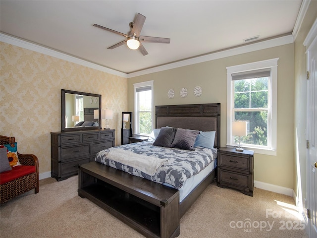 1410 Kenton Ln, Asheville, NC 28803 - bedroom with multiple windows, ornamental molding, baseboards, and light carpet