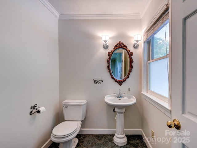 58 Randall Dr, Fairview, NC 28730 - half bathroom with baseboards, toilet, crown molding, and tile patterned flooring
