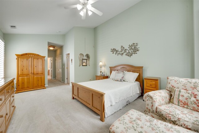 539 Turquoise Way, Fort Mill, SC 29708 - bedroom with light carpet, ensuite bathroom, a ceiling fan, and high vaulted ceiling