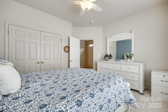 539 Turquoise Way, Fort Mill, SC 29708 - bedroom with light carpet, a closet, and a ceiling fan