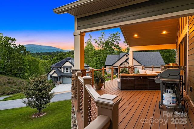 15 Ledgestone Dr, Fairview, NC 28730 - deck at dusk featuring outdoor lounge area and a yard