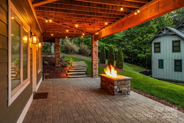 15 Ledgestone Dr, Fairview, NC 28730 - view of patio featuring an outdoor fire pit and stairway