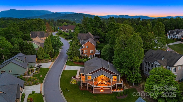 15 Ledgestone Dr, Fairview, NC 28730 - aerial view at dusk of a mountain view and a residential view