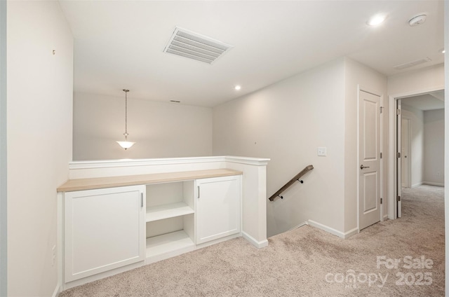 9009 Odell Corners Blvd NW, Concord, NC 28027 - hall with an upstairs landing, light carpet, baseboards, and recessed lighting