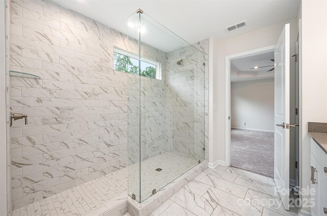 9009 Odell Corners Blvd NW, Concord, NC 28027 - full bath featuring a stall shower, vanity, baseboards, and marble finish floors