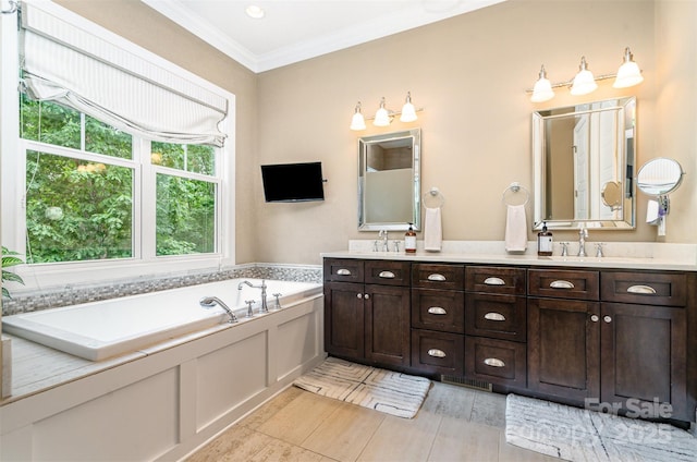 6873 Pine Moss Ln, Clover, SC 29710 - full bath featuring double vanity, a bath, and crown molding