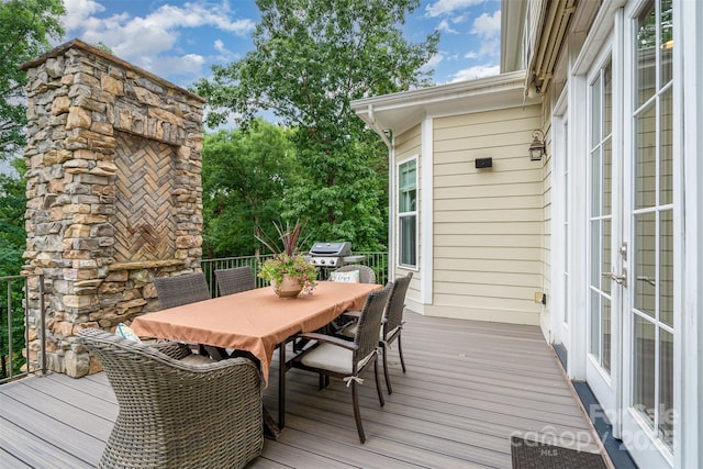 6873 Pine Moss Ln, Clover, SC 29710 - deck featuring french doors, outdoor dining space, and area for grilling