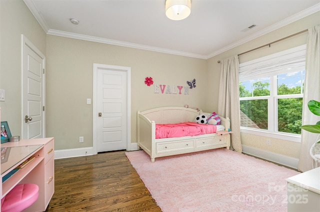 6873 Pine Moss Ln, Clover, SC 29710 - bedroom featuring ornamental molding, dark wood-style flooring, and baseboards