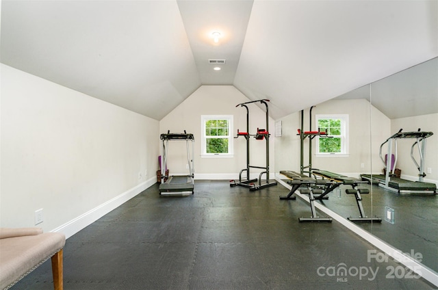 6873 Pine Moss Ln, Clover, SC 29710 - workout room with baseboards, healthy amount of natural light, and vaulted ceiling