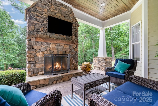 6873 Pine Moss Ln, Clover, SC 29710 - view of patio featuring an outdoor living space with a fireplace