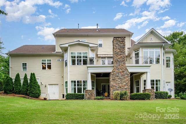 6873 Pine Moss Ln, Clover, SC 29710 - back of house featuring a lawn, stone siding, and a sunroom