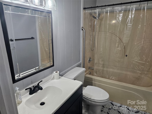 905 Klondale St, China Grove, NC 28023 - bathroom featuring shower / bath combination with curtain, toilet, and vanity