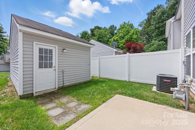 12350 Swan Wings Pl, Huntersville, NC 28078 - view of yard with central AC, a patio area, and an outbuilding