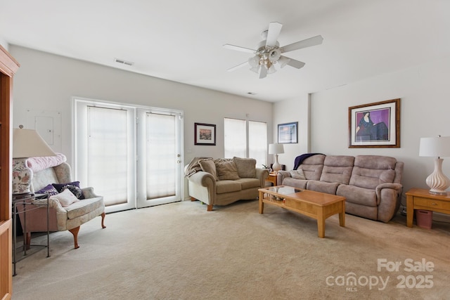 12350 Swan Wings Pl, Huntersville, NC 28078 - living room with light colored carpet and ceiling fan