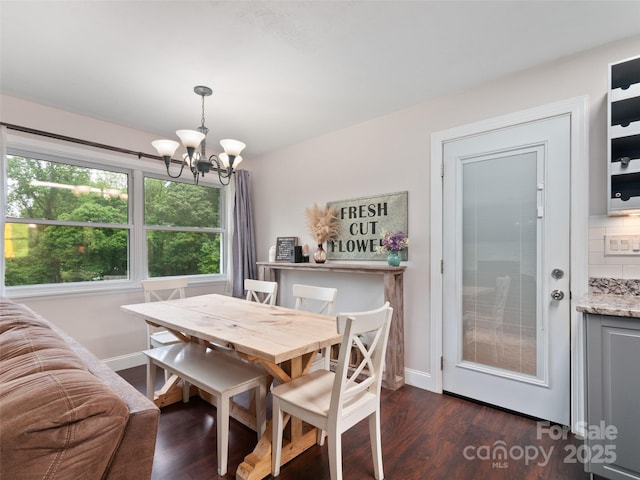 391 Ellen Ave, Canton, NC 28716 - dining space with a chandelier, dark wood-style flooring, and baseboards