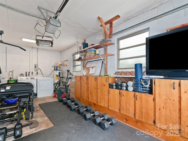391 Ellen Ave, Canton, NC 28716 - garage featuring washer and clothes dryer, electric water heater, and a garage door opener