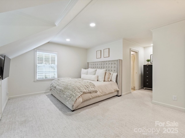 2919 Wickersham Rd, Charlotte, NC 28211 - carpeted bedroom with baseboards, vaulted ceiling, recessed lighting, and crown molding