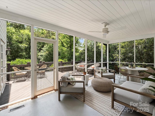 2919 Wickersham Rd, Charlotte, NC 28211 - sunroom featuring ceiling fan, plenty of natural light, and outdoor lounge area