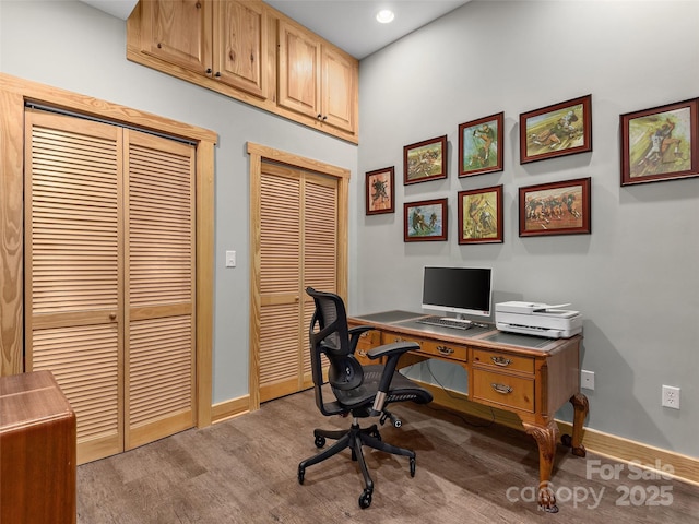 92 Island View Ct, Mill Spring, NC 28756 - home office with baseboards, wood finished floors, and recessed lighting