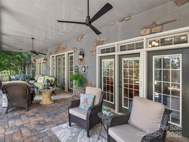 92 Island View Ct, Mill Spring, NC 28756 - view of patio with ceiling fan, outdoor lounge area, and french doors