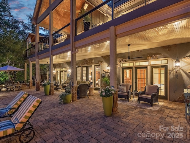 92 Island View Ct, Mill Spring, NC 28756 - view of patio with a balcony, french doors, and an outdoor living space