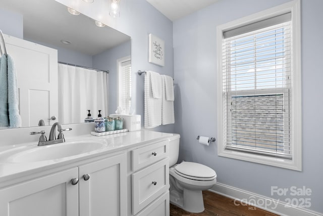 1067 33rd Avenue Loop NE, Hickory, NC 28601 - bathroom featuring vanity, toilet, baseboards, and wood finished floors