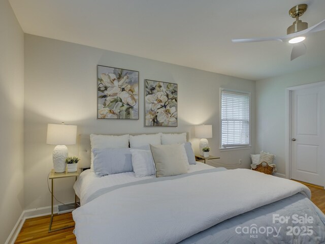 6116 Springhouse Ln, Charlotte, NC 28211 - bedroom with wood finished floors and ceiling fan