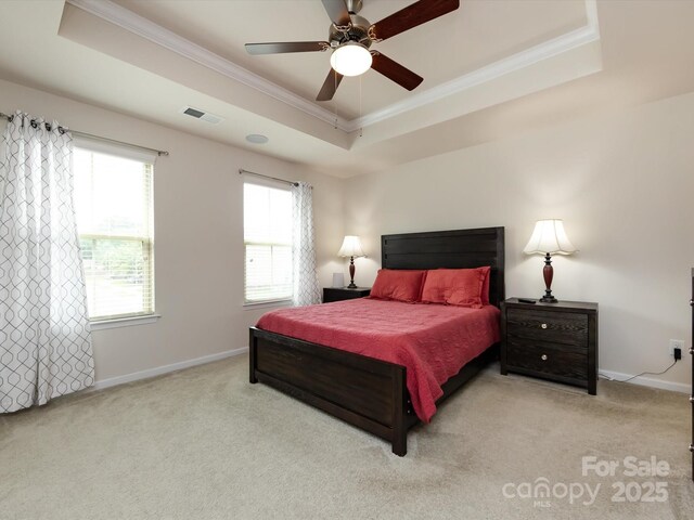 403 Park Meadows Dr, Matthews, NC 28104 - bedroom featuring a raised ceiling, ornamental molding, carpet flooring, and baseboards