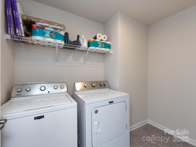 403 Park Meadows Dr, Matthews, NC 28104 - laundry area featuring separate washer and dryer, tile patterned floors, and baseboards
