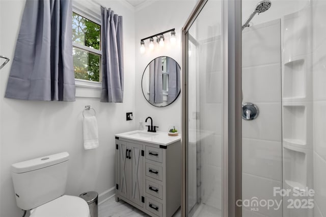 34 Admiral Ave SW, Concord, NC 28027 - bathroom with a stall shower, vanity, toilet, and baseboards
