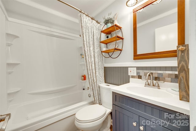504 Amon Ln, Pineville, NC 28134 - full bath featuring shower / bath combination with curtain, toilet, vanity, and a wainscoted wall