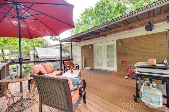 504 Amon Ln, Pineville, NC 28134 - wooden deck with french doors and outdoor lounge area