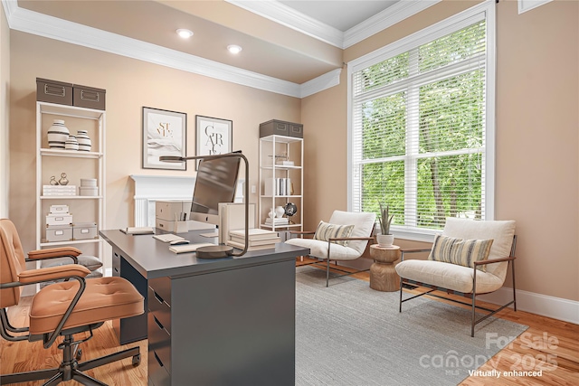 3204 Mcpherson St, Waxhaw, NC 28173 - office space featuring wood finished floors, ornamental molding, baseboards, and recessed lighting