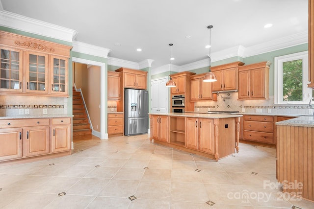 3204 Mcpherson St, Waxhaw, NC 28173 - kitchen featuring stainless steel appliances, tasteful backsplash, a center island, a sink, and recessed lighting