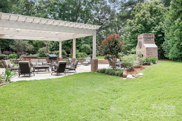 3204 Mcpherson St, Waxhaw, NC 28173 - view of grassy yard with an outdoor hangout area, a pergola, a patio area, and view of scattered trees
