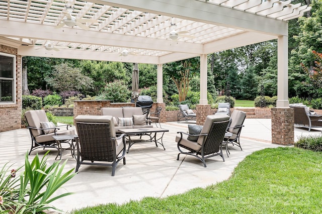 3204 Mcpherson St, Waxhaw, NC 28173 - view of patio with an outdoor hangout area and a pergola