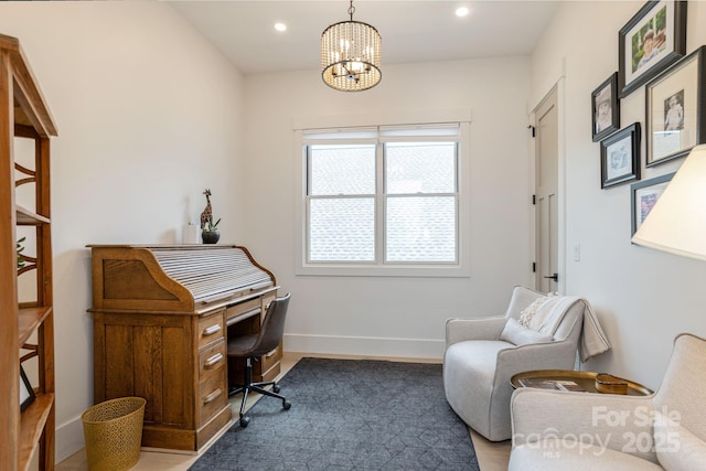 40 Hidden Pond Ln, Brevard, NC 28712 - home office featuring a chandelier, recessed lighting, baseboards, and wood finished floors