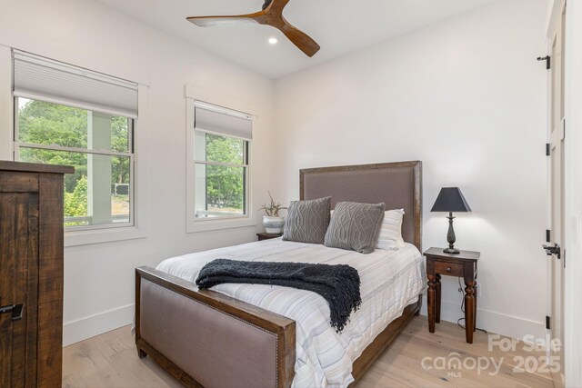 40 Hidden Pond Ln, Brevard, NC 28712 - bedroom featuring baseboards, recessed lighting, light wood finished floors, and a ceiling fan