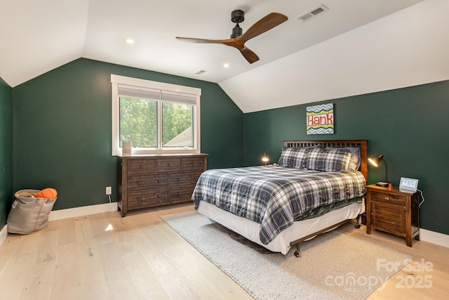 40 Hidden Pond Ln, Brevard, NC 28712 - bedroom with wood finished floors, lofted ceiling, baseboards, ceiling fan, and recessed lighting