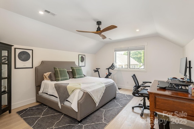 40 Hidden Pond Ln, Brevard, NC 28712 - bedroom featuring wood finished floors, lofted ceiling, a desk, baseboards, and a ceiling fan