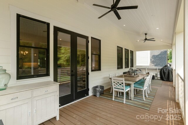 40 Hidden Pond Ln, Brevard, NC 28712 - deck featuring a ceiling fan, outdoor dining area, and french doors