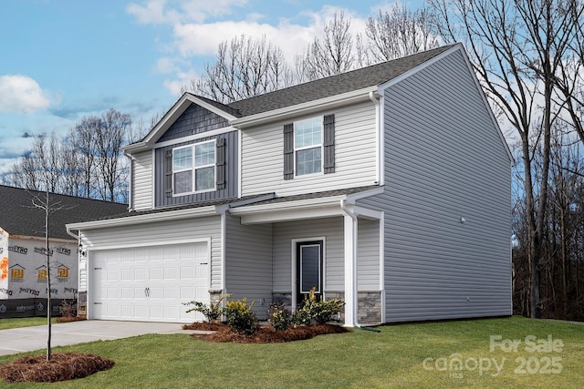 3323 Burberry Dr, Gastonia, NC 28052 - view of front of property featuring driveway, a garage, a front yard, and a shingled roof