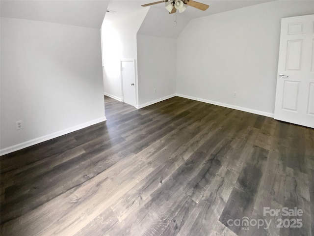 204 W Boyd St, Maiden, NC 28650 - additional living space with vaulted ceiling, ceiling fan, dark wood-style floors, and baseboards