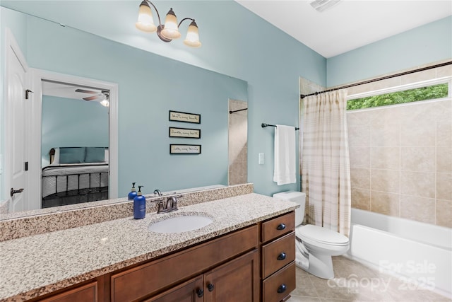 2289 Pine Valley Dr, Denver, NC 28037 - bathroom with shower / bath combo, vanity, tile patterned floors, and toilet