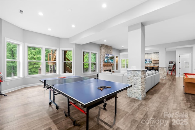2289 Pine Valley Dr, Denver, NC 28037 - playroom with healthy amount of natural light, wood finished floors, recessed lighting, and baseboards