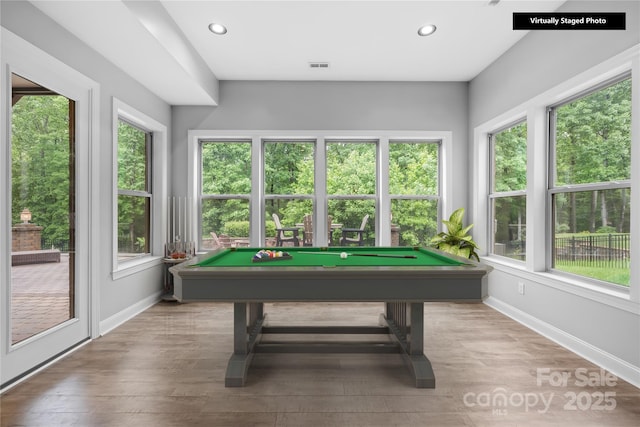 2289 Pine Valley Dr, Denver, NC 28037 - game room with baseboards, billiards table, wood finished floors, and recessed lighting
