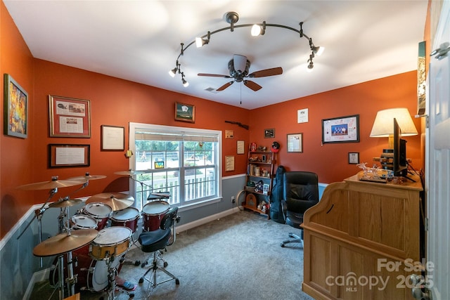 2310 Gill Jordan Rd, Chester, SC 29706 - office space with a ceiling fan, rail lighting, and carpet flooring