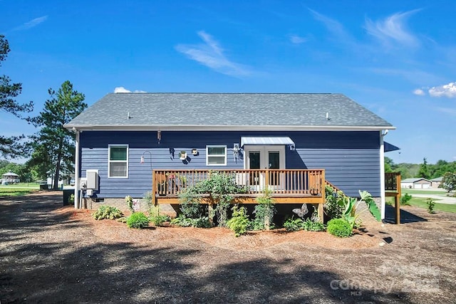 5016 Old Pine Ln, Cherryville, NC 28021 - rear view of property featuring a wooden deck, french doors, and a shingled roof