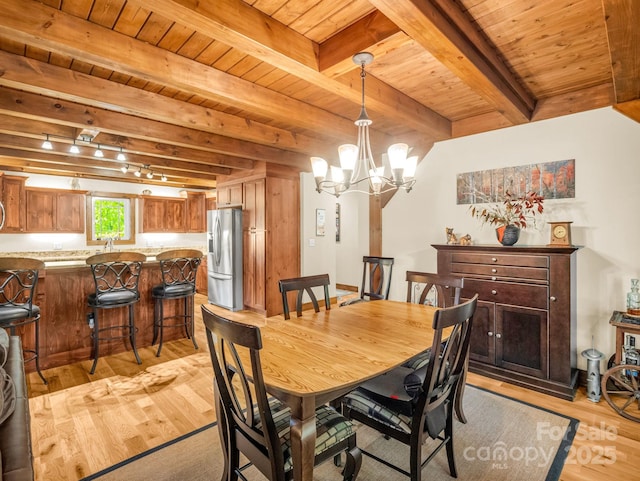 15 Sandy Br, Black Mountain, NC 28711 - dining space with light wood-style floors, a wood ceiling with exposed beams, and a chandelier