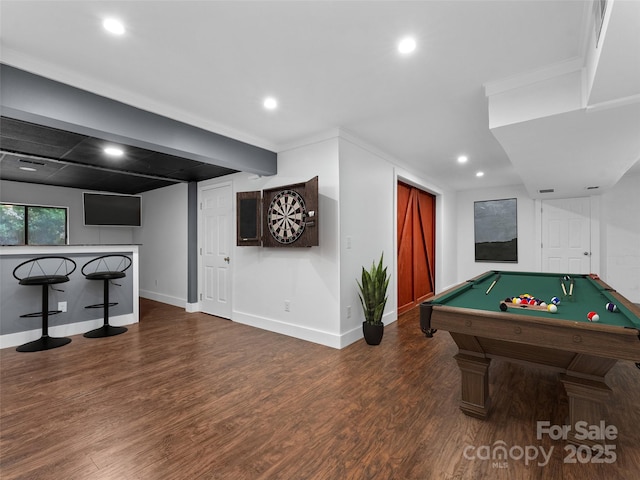 100 Tarragon Pl, Flat Rock, NC 28731 - recreation room with baseboards, wood finished floors, recessed lighting, and billiards table